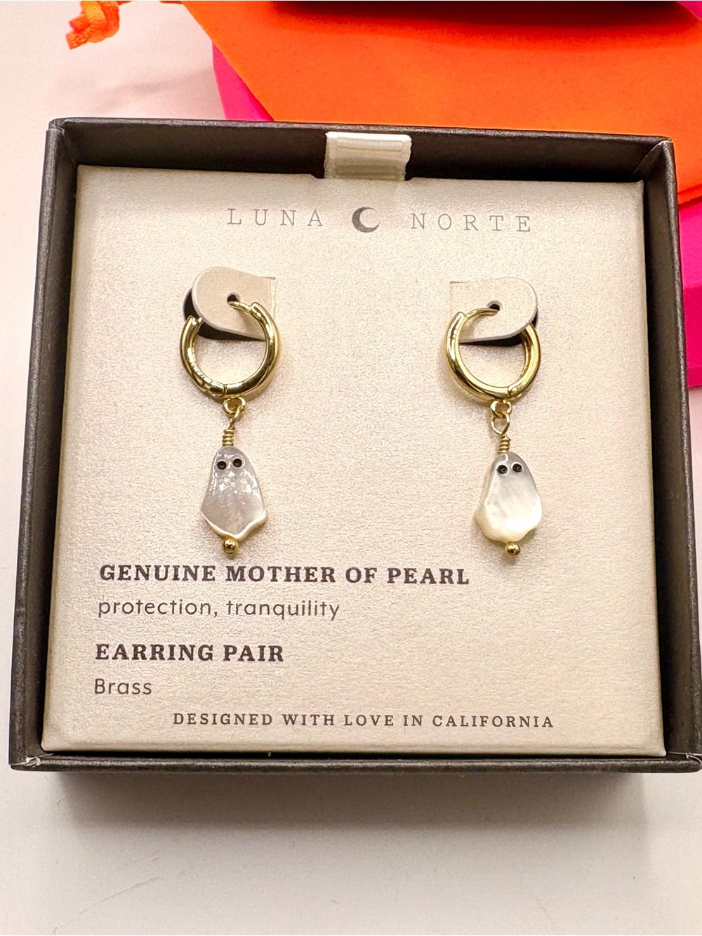 Luna Norte Gold Ghost Earrings with White Mother-of-Pearl in gold